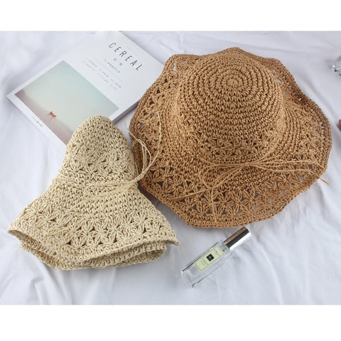 Chapeau De Paille D'été Pour Femmes Large Bord Tissé À La Main Protection Solaire Plage Voyage Avec Nœud Style Coréen
