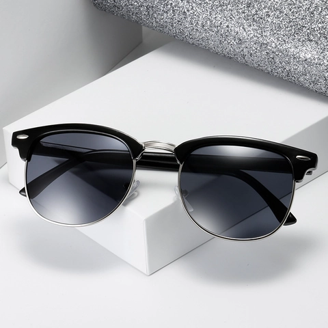 Lunettes De Soleil Retro Clubmaster Demi-Monture Protection UV Métal Plastique Détail Rivet Mode Voyage Hommes Femmes