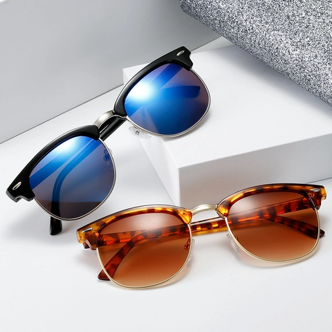 Lunettes De Soleil Retro Clubmaster Demi-Monture Protection UV Métal Plastique Détail Rivet Mode Voyage Hommes Femmes