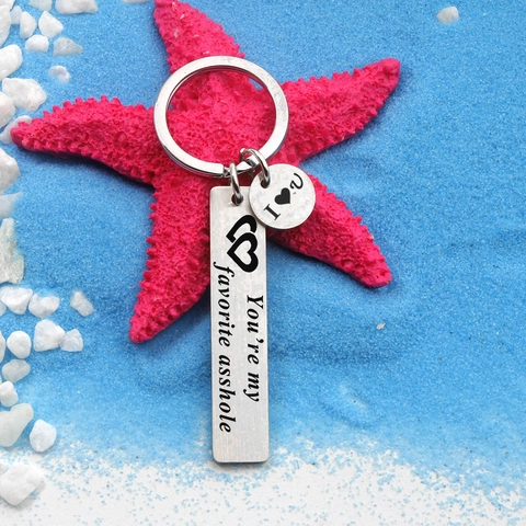 Stainless Steel Couple Keychain Heart Engraved Favorite Asshole Keyring Gift For Lover Valentine Day Silver Jewelry