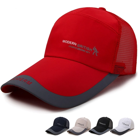 Mesh Baseball Cap Breathable Sunshade Outdoor Sports Hat Modern British Print Long Brim Adjustable Casual Trucker Hat