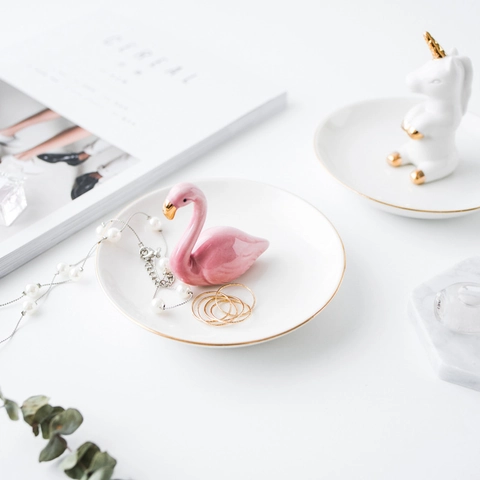 Ceramic Jewelry Tray Dish Organizer Gilded Porcelain Animal Crown Pineapple Shape Decorative Home Desktop Trinket Holder
