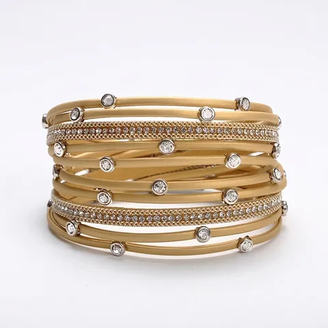 Multi Layer Wrap Bracelet Leather Rhinestone Stainless Steel Magnet Buckle Bohemian Fashion Jewelry For Women