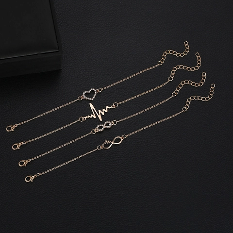 Legierung Strass Armbänder Herz Unendlichkeit EKG Welle Mode Gold Schmuck Für Frauen Einfach Elegant Verstellbar