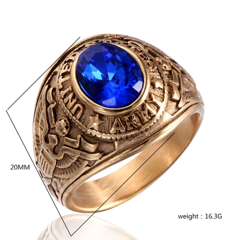 Vintage Titanium Steel US Army Military Ring For Men Gold Black Rhinestone Eagle Relief Band Ring Memorial Jewelry