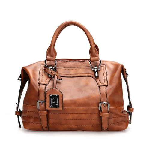 Bolso de Hombro de Cuero PU Vintage para Mujer Color Sólido Bolso de Mano Informal Bolso Bandolera con Hebilla de Cinturón