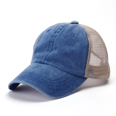 Vintage Distressed Washed Cotton Mesh Baseball Cap Breathable Sunshade Trucker Hat Adjustable Contrast Color Men Women