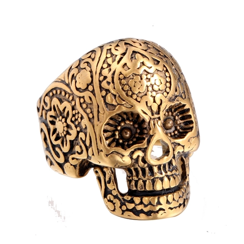 Vintage Skull Ring For Men Women Floral Engraved Titanium Steel Gothic Punk Rock Biker Band