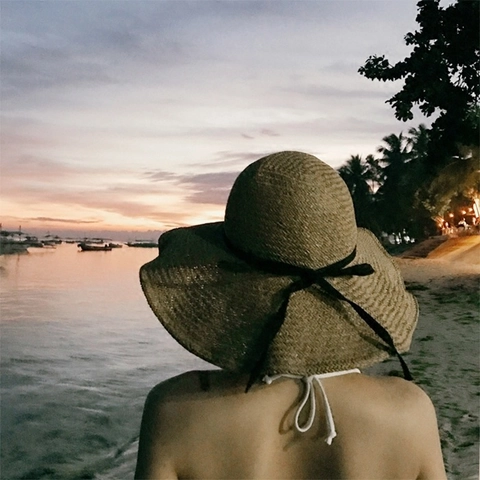Cappello Di Paglia A Tesa Larga Da Donna Raffia Fiocco Pieghevole Protezione Solare Spiaggia Estate Elegante
