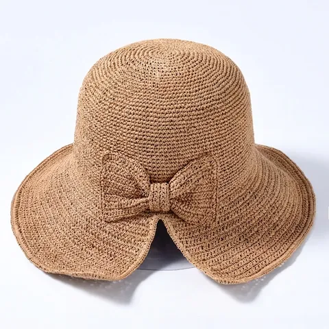 Γυναικείο Ψάθινο Καπέλο Raffia Με Μεγάλο Γείσο Και Φιόγκο Προστασία UV Αναπνεύσιμο Καλοκαιρινό Παραλία