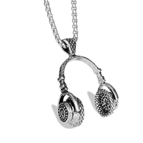 Headphone Pendant Necklace Stainless Steel Chain And Alloy Pendant Retro Rock Music Style Jewelry For Men