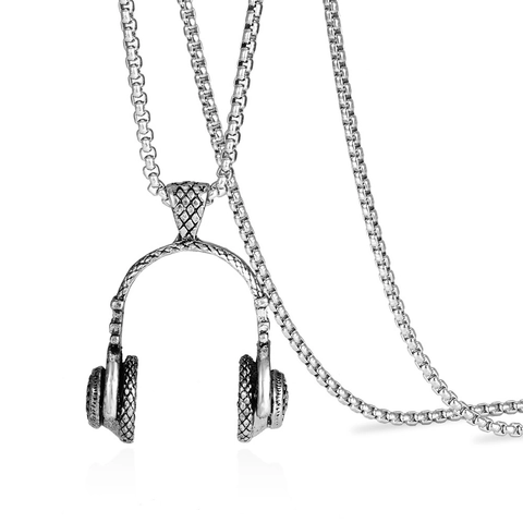 Headphone Pendant Necklace Stainless Steel Chain And Alloy Pendant Retro Rock Music Style Jewelry For Men