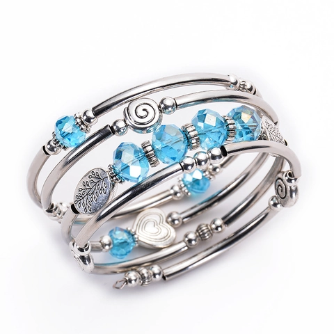 Bracciale Avvolgente Bohémien Multistrato Cristallo Naturale Tubo Di Rame Cerchio Albero Della Vita Cuore Vintage Donna