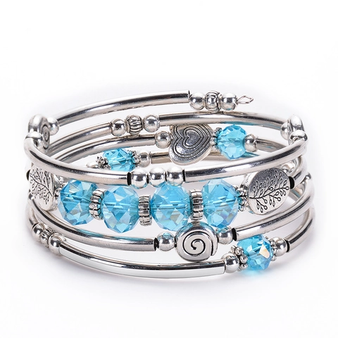 Bracciale Avvolgente Bohémien Multistrato Cristallo Naturale Tubo Di Rame Cerchio Albero Della Vita Cuore Vintage Donna