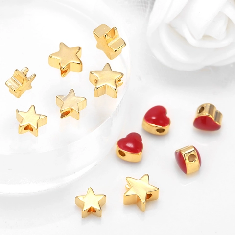 Perline Distanziatrici Forma Cuore Stella Rame Puro Placcato Oro Smalto DIY Accessori Gioielli
