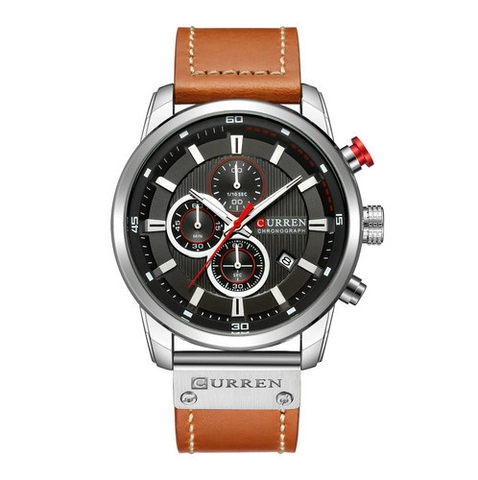 Reloj de Cuarzo de Moda para Hombre Con Cronógrafo Fecha Calendario Impermeabile Correa de Cuero Casual Caja de Metal Redonda
