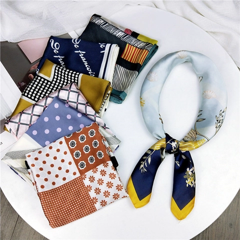 Elegante Foulard Quadrato Da Donna Satin Effetto Raso Poliestere Collo Testa Fascia Capelli Stile Francese Retro Accessorio Stampato