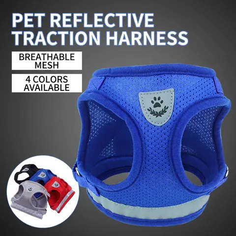 Reflective Dog Harness Breathable Mesh Vest Adjustable Soft Padded For Small Medium Dogs Cats Outdoor Walking Safety