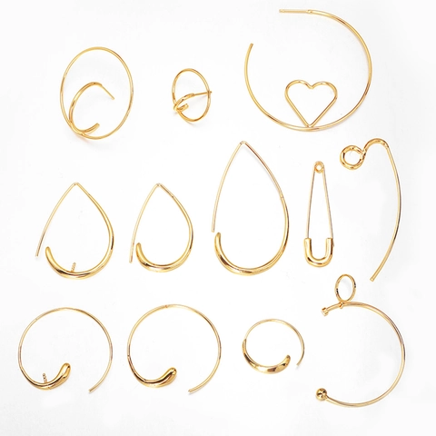 Gold Plated Copper Geometric Earring Findings DIY Jewelry Making Components Simple Minimalist Heart Hoop Teardrop Accessories