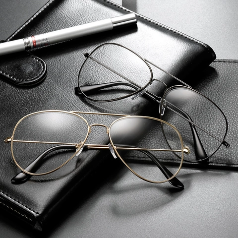Montura De Gafas De Aviador Clásica Doble Puente Metal Ultra Ligera Lentes Transparentes Para Hombres Mujeres Negocios Moda Retro
