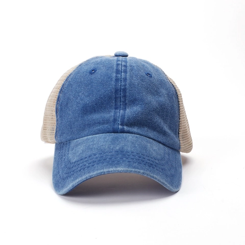 Vintage Distressed Washed Cotton Mesh Baseball Cap Breathable Sunshade Trucker Hat Adjustable Contrast Color Men Women