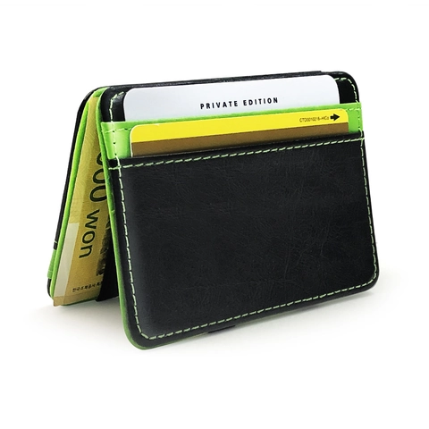 Herren Magic Wallet aus kurzem PU-Leder Dünner Kartenhalter mit Gummiband Minimalistische Business Casual Brieftasche für Männer