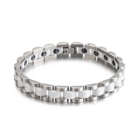 Bracciale Terapia Magnetica Da Uomo Acciaio Inossidabile Ceramica Catena A Maglie Gioielli Di Moda