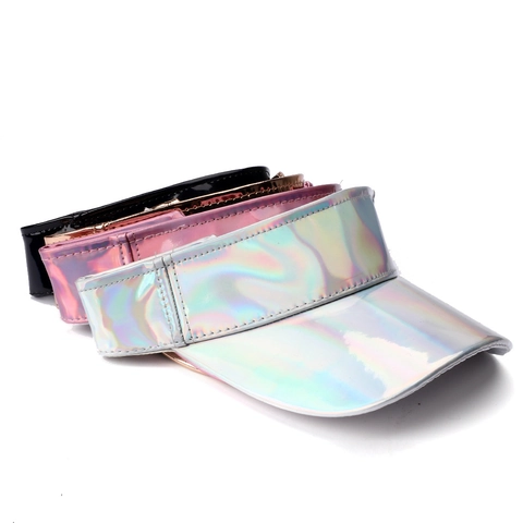 Holographic Laser Sun Visor Hat Reflective Empty Top Cap Rainbow Metallic PVC Adjustable Outdoor Sport For Women Men