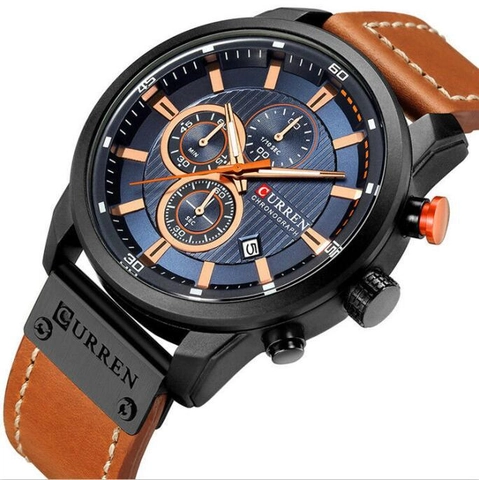 Reloj de Cuarzo de Moda para Hombre Con Cronógrafo Fecha Calendario Impermeabile Correa de Cuero Casual Caja de Metal Redonda