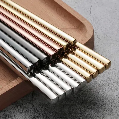 304 Stainless Steel Chopsticks Korean Reusable Heat Resistant Hollow Anti Slip Mirror Polished Metal Eating Utensils