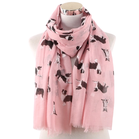Women's Cute Dog Print Scarf Lightweight Polyester Long Sun Protection Shawl With Tassels Casual Animal Pattern Wrap