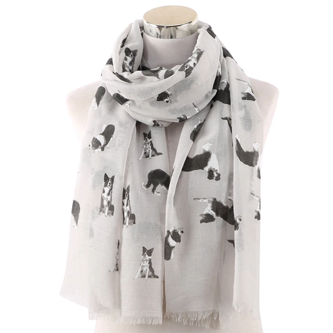 Women's Cute Dog Print Scarf Lightweight Polyester Long Sun Protection Shawl With Tassels Casual Animal Pattern Wrap