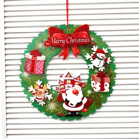 Paper Christmas Wreath Pendant Glitter Cardboard Hanging Decor For Holiday Party Home Door Wall Santa Reindeer House