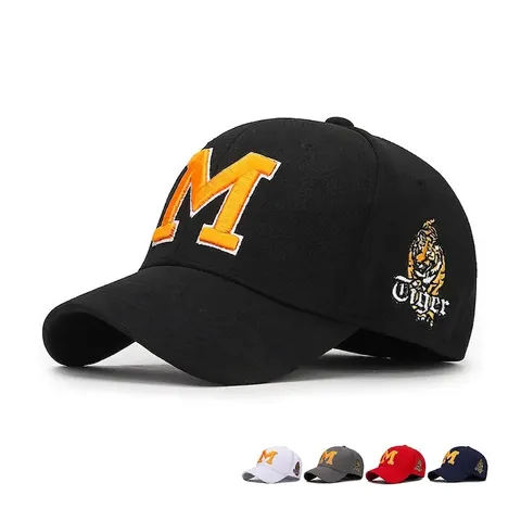 Casquette De Baseball Tissu Élastique Respirant Lettre M Broderie Tigre Côté Décontracté Rétro Chapeau De Sport Pour Hommes Femmes