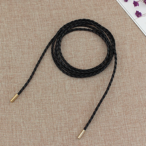 Cintura A Corda Intrecciata Sottile Da Donna Pelle PU Extra Lunga Annodata Decorazione Per Abiti Estremità In Metallo Dorato Versatile