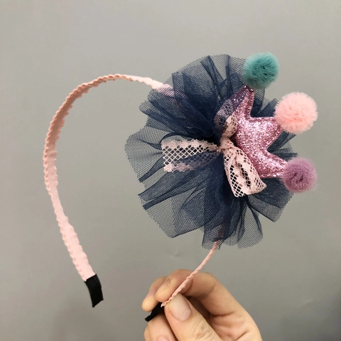 Kinder Haarreif Mit Pailletten Krone Netz Blume Und Bunten Pompons Prinzessin Stil Haarschmuck Für Mädchen