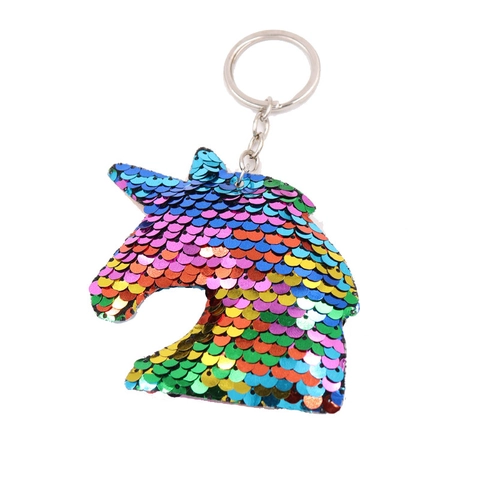Porte Clés Licorne Animal À Paillettes Double Face Pendentif De Sac Étincelant Pour Filles Femmes