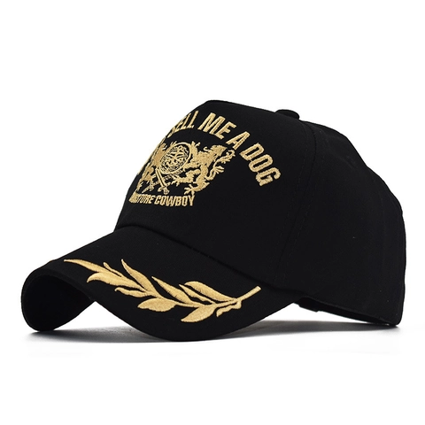 Baseball Cap Cotton Twill Gold Lion Embroidery Laurel Leaf Pattern Vintage Adjustable Unisex Hip Hop Sun Hat