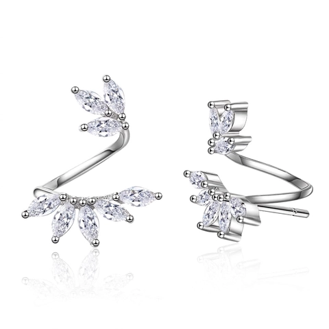 Leaf Stud Earrings Copper With Clear Marquis Zircon Flower Shape For Women Elegant Jewelry