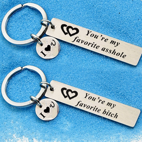 Stainless Steel Couple Keychain Heart Engraved Favorite Asshole Keyring Gift For Lover Valentine Day Silver Jewelry