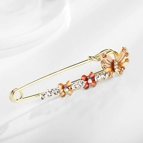 Spilla di Sicurezza in Lega a Forma di Farfalla e Fiore con Smalto e Strass Clip per Sciarpa Fibbia per Scialle Gioielli Donna