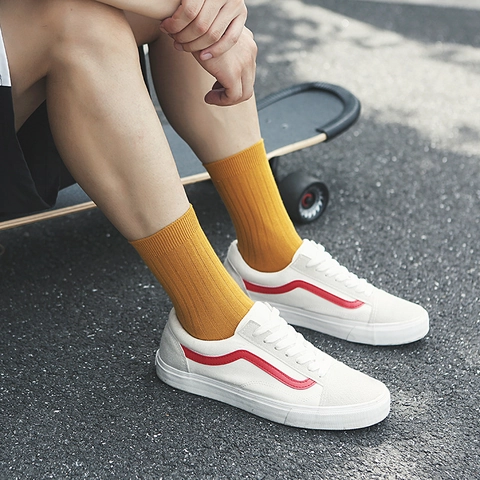 Men's Cotton Ribbed Crew Socks Breathable Sweat Absorbent Solid Color Mid-Tube Socks For Business Casual Daily Wear