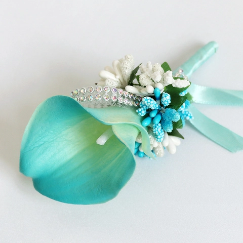 Boutonnière De Mariage Artificielle En Lys Calla PU Avec Ruban De Strass Accessoires De Broche Florale Pour Bal De Promo