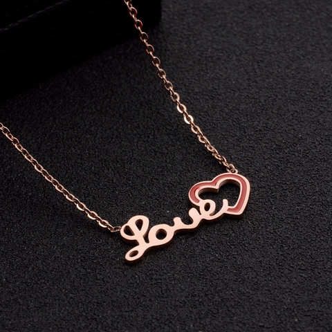 Love Letter Pendant Necklace Titanium Steel Heart Charm Rose Gold Black Enamel Fashion Jewelry For Women Elegant Clavicle Chain