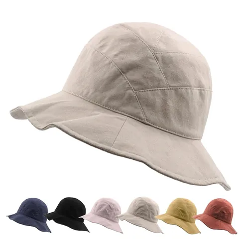 Chapeau Bob Femme À Bord Large En Coton Polyester Pliable Protection Solaire Décontracté Couleur Unie Style Japonais Chapeau De Soleil