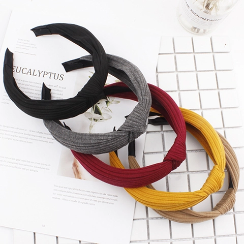 Gestricktes Stirnband Mit Knoten Für Damen Gerippt Einfarbig Elastischer Haarreif Retro Stil Gedrehtes Haarband