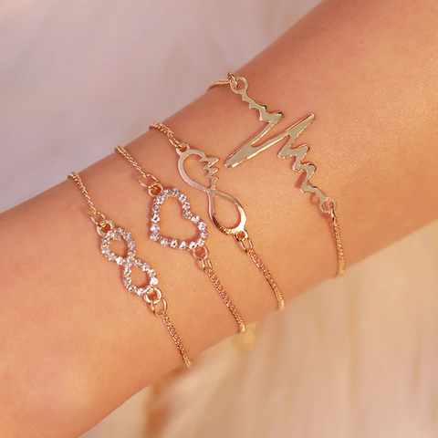 Legierung Strass Armbänder Herz Unendlichkeit EKG Welle Mode Gold Schmuck Für Frauen Einfach Elegant Verstellbar