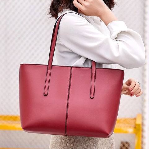 Große Damen Tote Bag PU Leder Einfache Pendler Umhängetasche Mit Reißverschluss Mehrere Fächer Tägliche Mode Handtasche