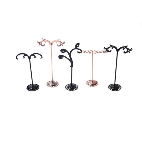 Vintage Metal Alloy Earring Display Stand Holder Jewelry Organizer T-Shape Leaf Wave Style Desktop Countertop Storage Rack Showcase