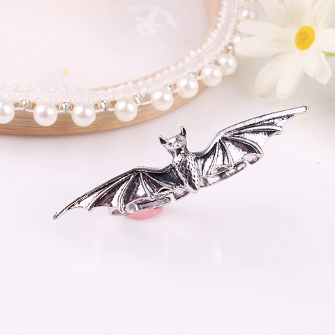 Anillo De Doble Dedo De Murciélago Estilo Gótico Punk Color Plata Antigua Aleación Ajustable Joyería Para Mujeres Hombres